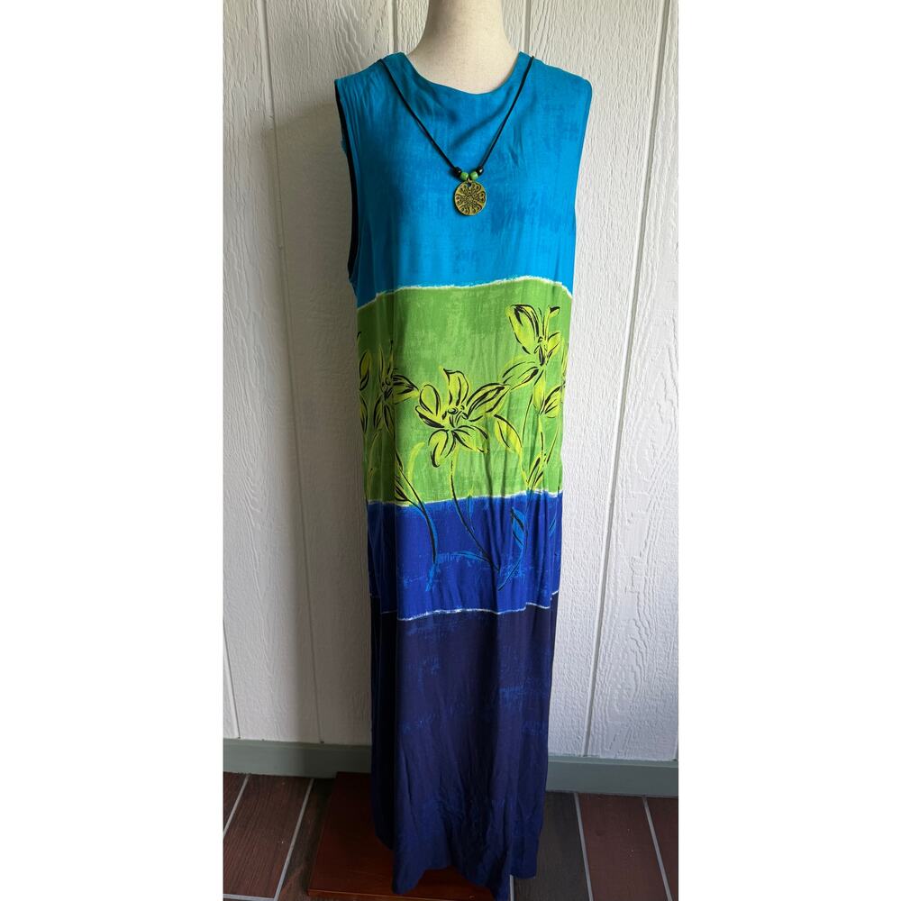 Vintage Caliche Collection Maxi Dress Tropical Colorblock Floral  Size 18